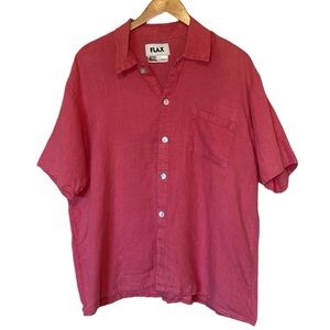 Flax 100% Linen Hot Pink Short Sleeve Button Down Women's Top S